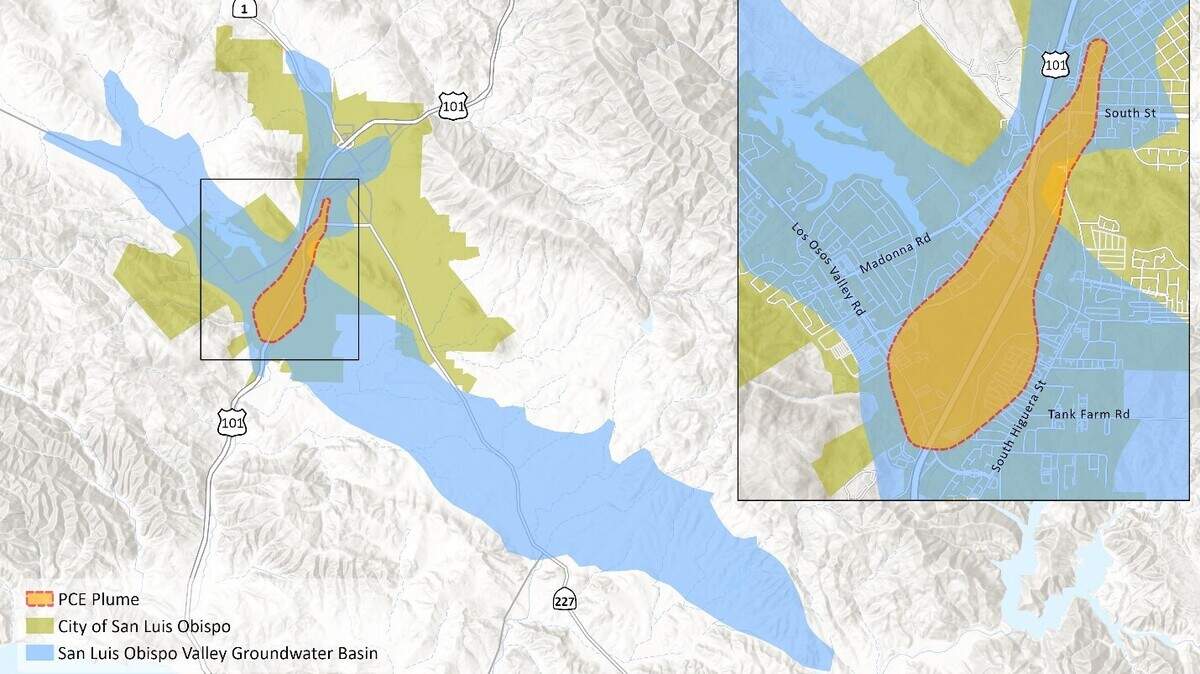 A plume of PCE pollution stretched from Higuera Street to Los Osos Valley Road in San Luis Obispo. The city planned to install wells that remove PCE from the water.