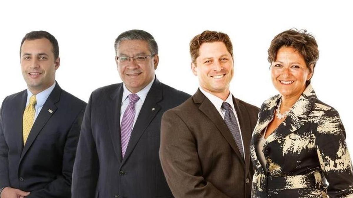 From left, Congressional candidates Justin Fareed and Salud Carbajal, and state Assembly candidates Jordan Cunningham and Dawn Ortiz-Legg.