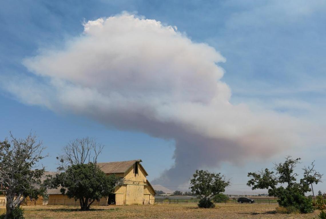 Smoke from the Alamo Fire along Highway 166 is visible from Nipomo on Friday afternoon.