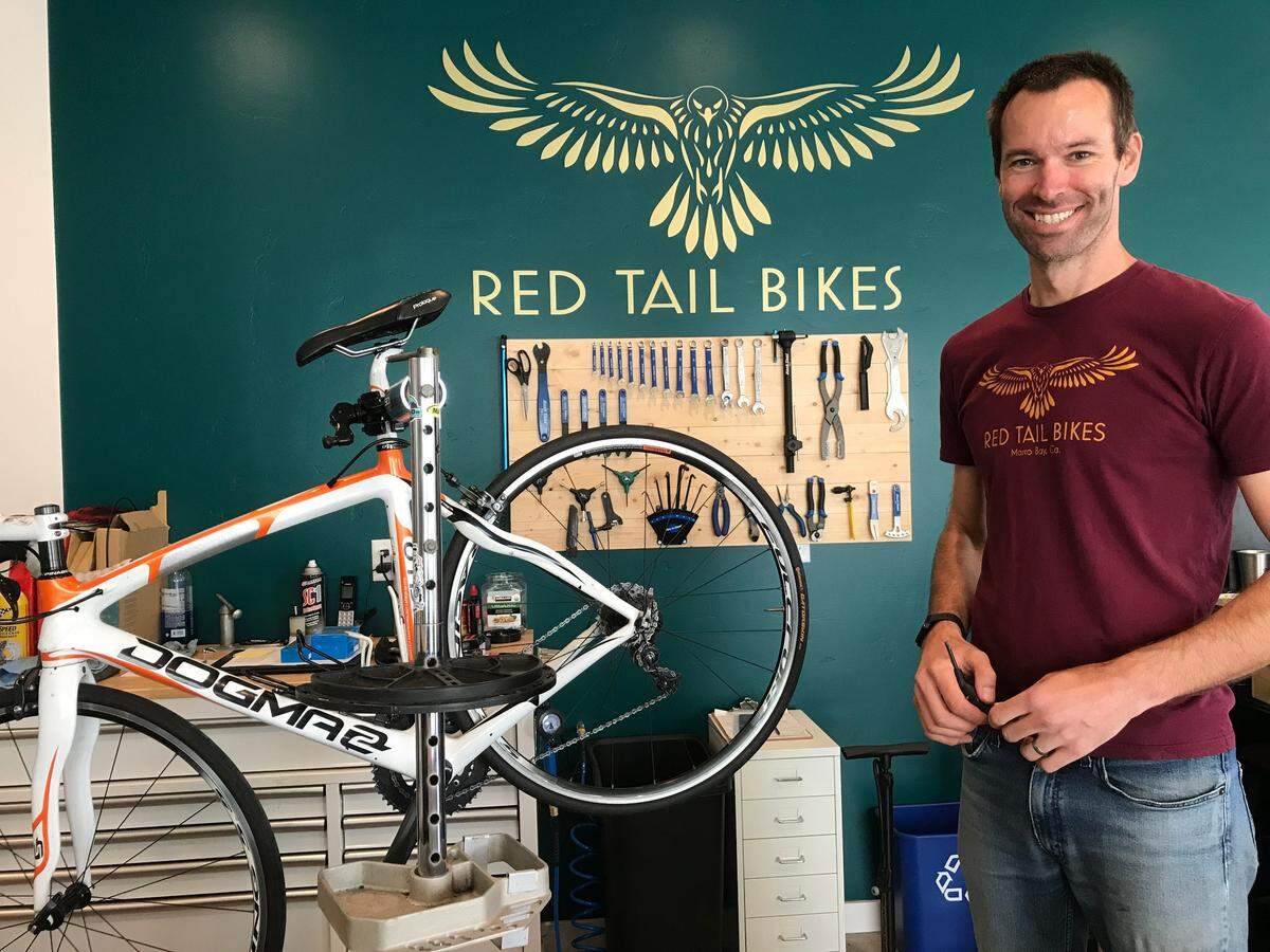 The primary business of Red Tail Bikes in Morro Bay is sales of all levels of bicycles, from entry level to high end. But with tool in hand, shop owner and experienced bike mechanic Jon Richert also is ready for repairs on bicycles for all skill levels and budgets.