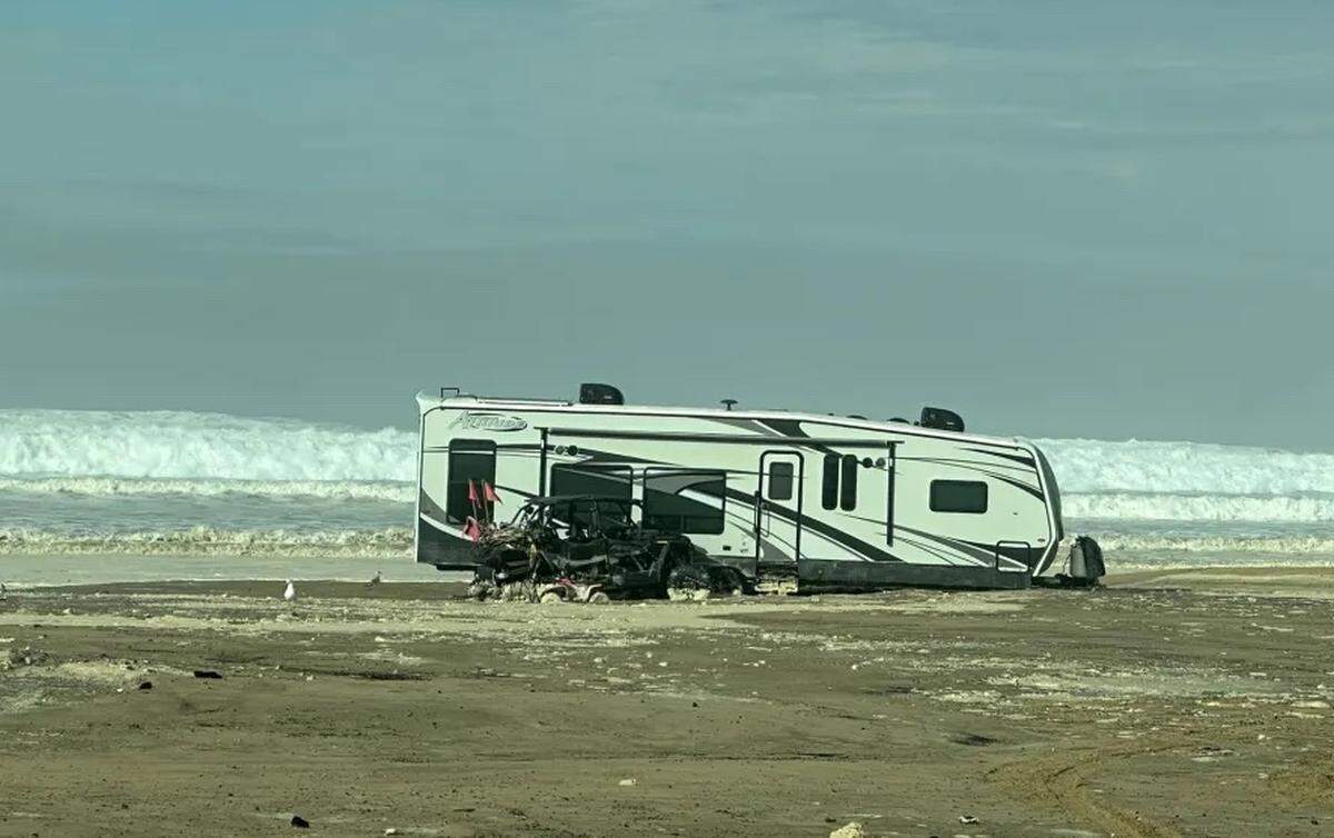 Campers are evacuated at Oceano Dunes after flooding from high tides Thursday morning, Dec. 28, 2023.