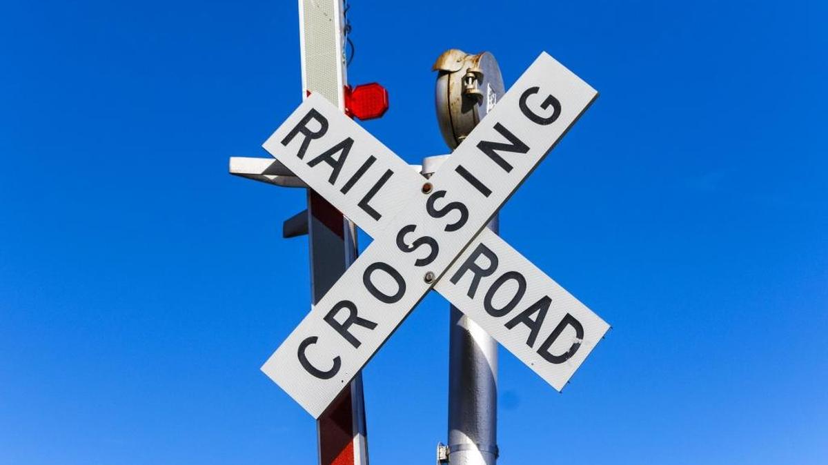 A railroad crossing sign in San Luis Obispo County.