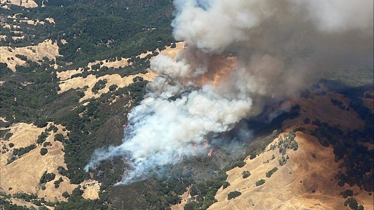 The Cypress Fire burns in the hills between Paso Robles and Cambria on Saturday, Aug. 17, 2024.
