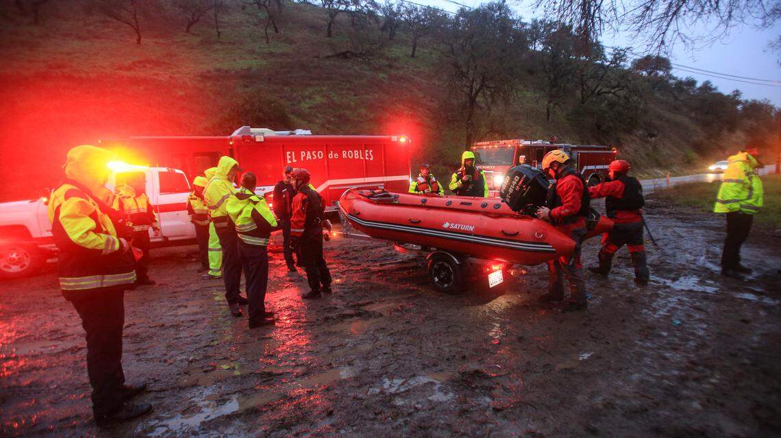 Nine people were rescued from islands in the Salinas River on Feb. 13, 2025, as a strong storm flooded much of San Luis Obispo County. 