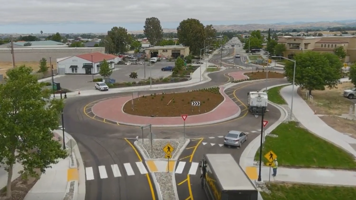 Paso Robles’ new dog bone-shaped roundabout is now open. See the drone video