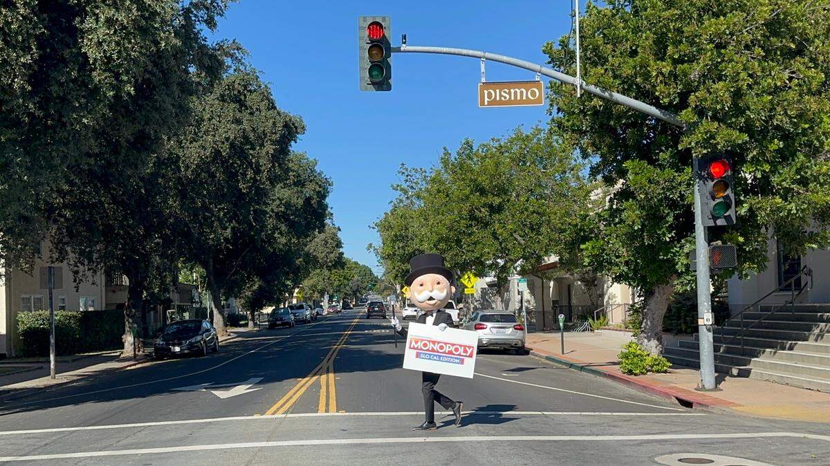 The Monopoly mascot made an appearance in San Luis Obispo on Nov. 8, 2023, as game manufacturer Top Trumps USA announced it’s creating a Monopoly: SLO CAL Edition.