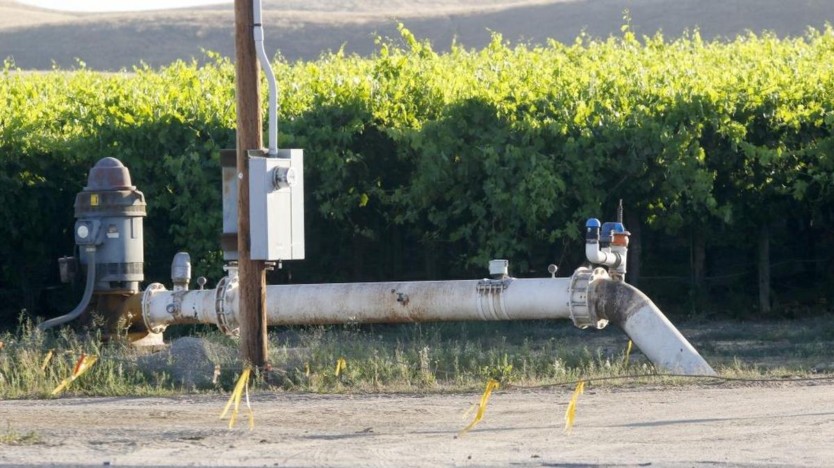 An electric powered well near Highway 41 near Shandon services a vineyard. A jury has affirmed that public water suppliers in the Paso Robles Groundwater Basin have established rights to use underground water supplies consistent with historical practice even during times of drought.