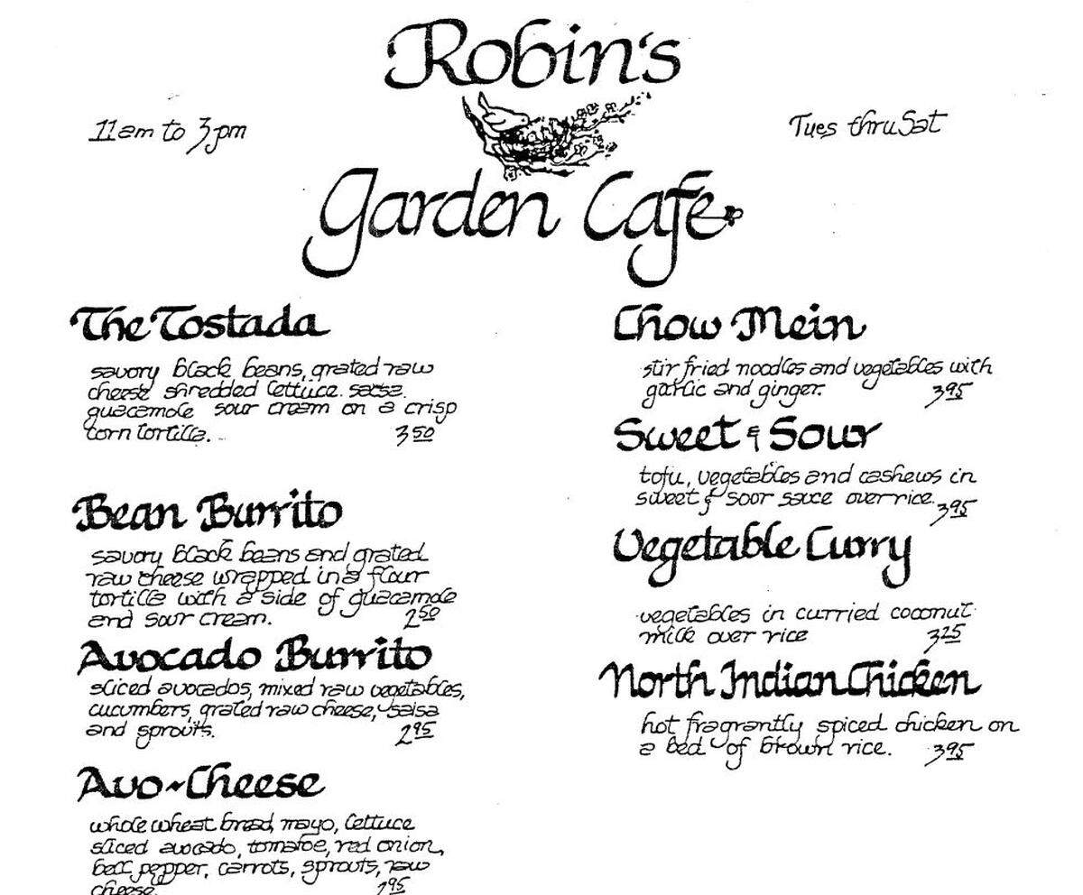 A Robin’s Garden Cafe menu from the 1980s in Cambria. The cafe was the first restaurant venture for Robin and Shanny Covey, one of the most successful, quietly influential culinary couples in SLO County for nearly a half century.