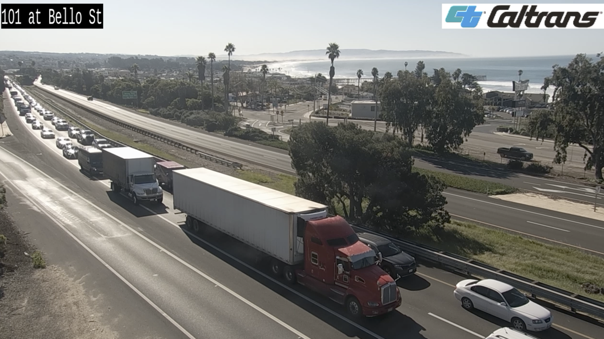 A vehicle collision on Feb. 8, 2023, caused traffic on northbound Highway 101 through Pismo Beach.