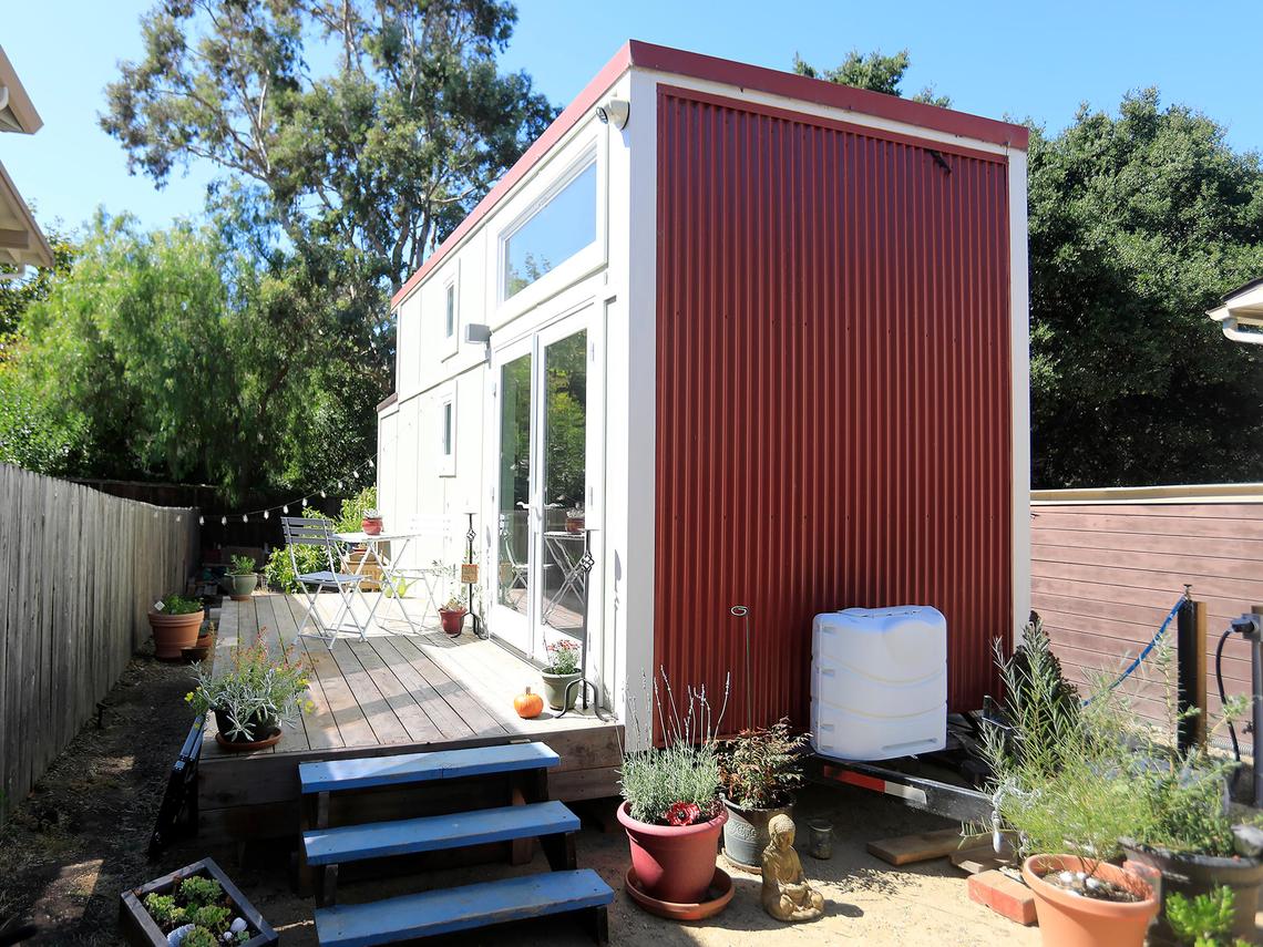 Tiny homes are now allowed in San Luis Obispo and some locals are building and living in them. Rita Morris lives in a tiny home in a San Luis Obispo back yard.