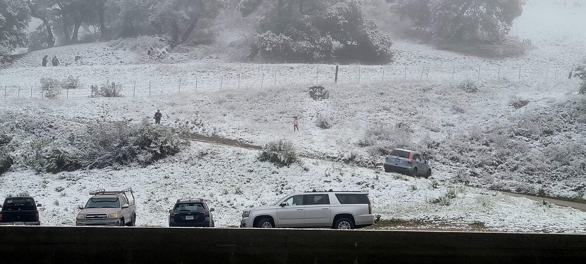 The top of the Cuesta Grade was a snowy scene on Saturday morning, Feb. 25, 2023.