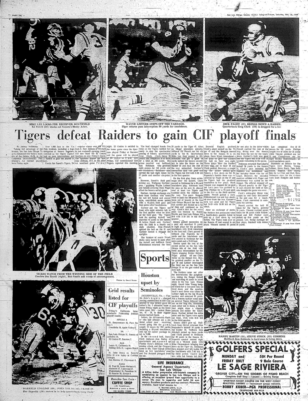A story in the Telegram-Tribune describes the San Luis Obispo High School Tigers’ semifinal win in 1968, en route to the CIF championship that year.