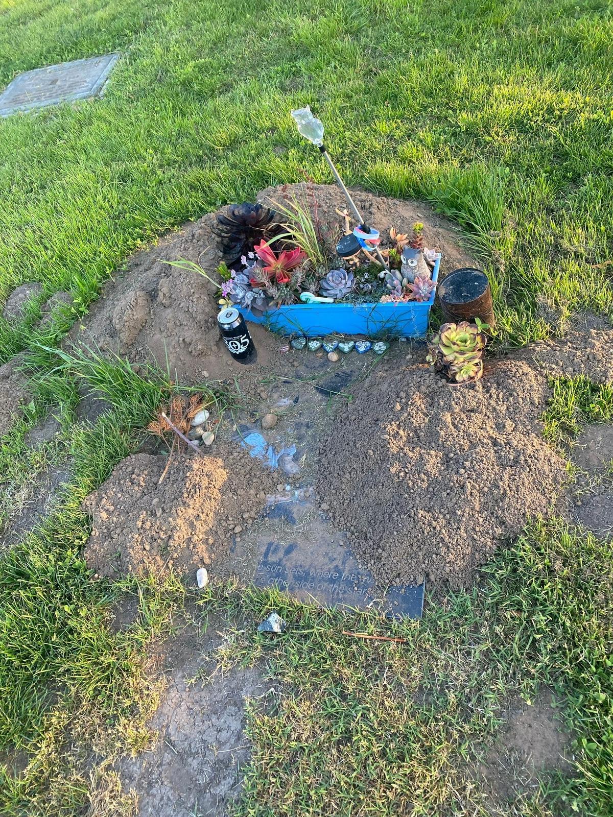 Renee Maler found her son’s grave covered with a mound of dirt in March 2022 at the Los Osos Valley Memorial Park. She later learned that a gopher kicked up the dirt.