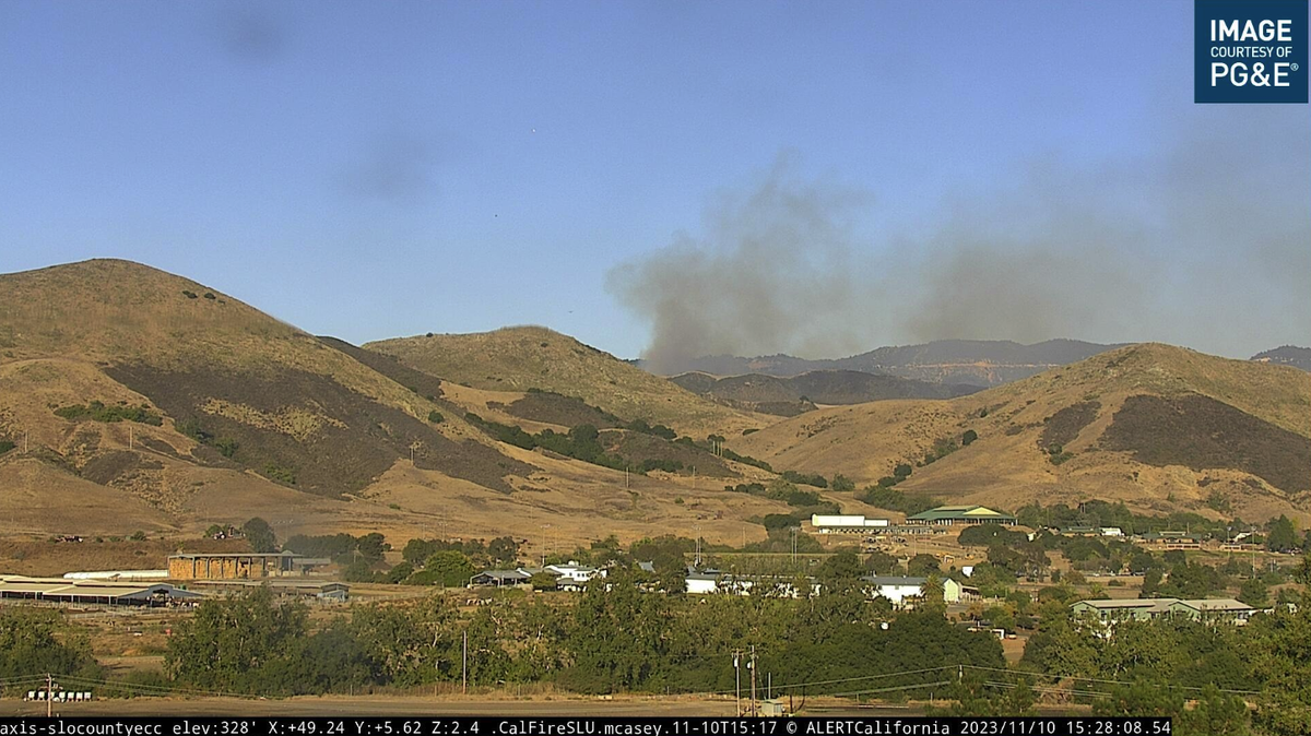 A fire burned on the Cuesta Grade along Highway 101 on Friday, Nov. 10, 2023.