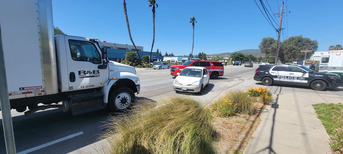 A woman was injured when her Toyota sedan collided with a semi-truck on Tank Farm Road in San Luis Obispo on Friday, May 12, 2023.