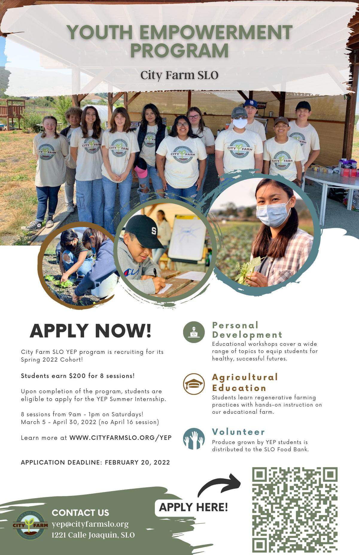City Farm SLO is enrolling the spring cohort for its Youth Empowerment Program (YEP). Applications are due Sunday, Feb. 20, 2022.