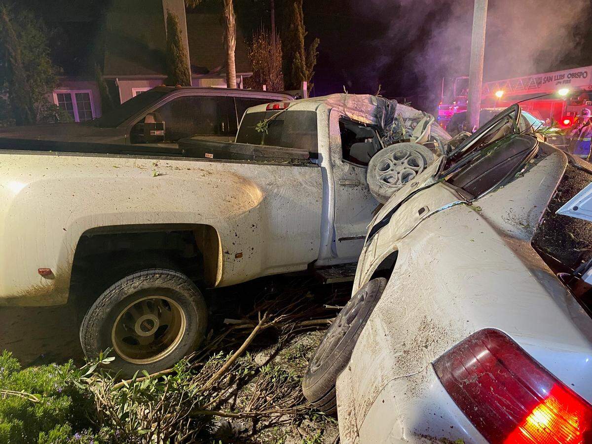 A driver crashed his car into a house and two cars parked in the driveway on Foothill Boulevard in San Luis Obispo on Thursday, April 4, 2024.