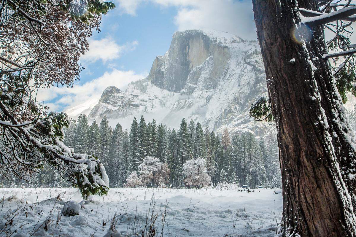 Half Dome in winter at Yosemite National Park.