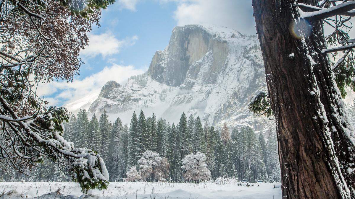 Half Dome in winter at Yosemite National Park.