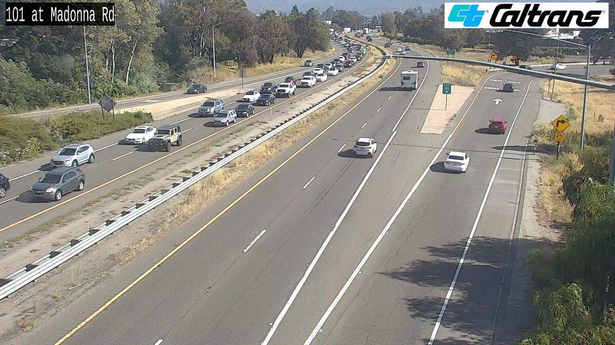 A multi-vehicle crash blocked traffic on Highway 101 through San Luis Obispo on June 11, 2025.