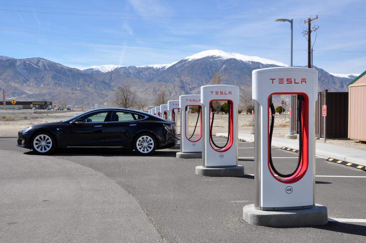 In an undated photo from TravelNevada, a Tesla charging station in Hawthorne, Nev. Nevada has been undergoing a years-long project to build out its electric-vehicle charging infrastructure. Charging infrastructure is going in around the state and nation to encourage EVs.