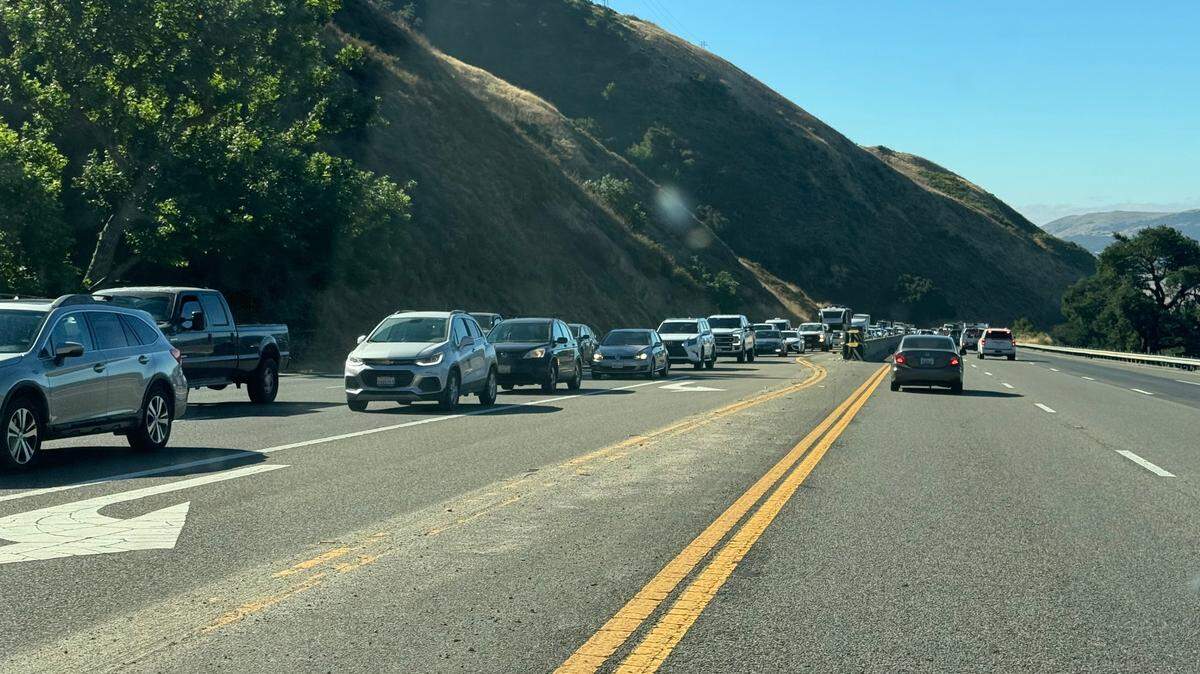 Traffic slowed to a crawl on the Cuesta Grade in San Luis Obispo County, California on Aug. 22, 2024.