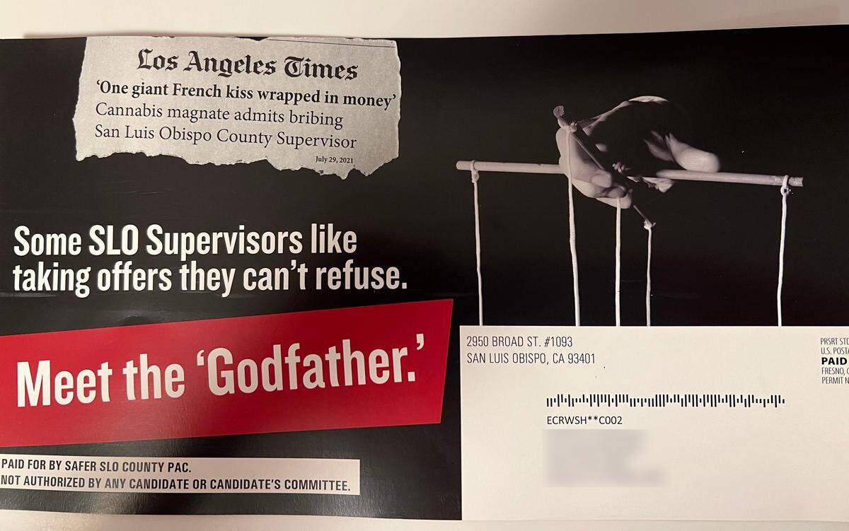 The political action committee Safer San Luis Obispo County circulated a mailer accusing Bruce Gibson of being “Adam Hill’s puppetmaster.”