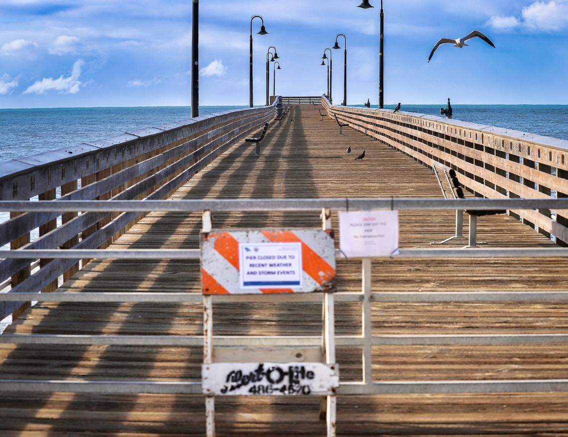 The Cayucos Pier was closed on Tuesday, Feb. 5, 2024, after sustaining damage from recent atmospheric river storms.