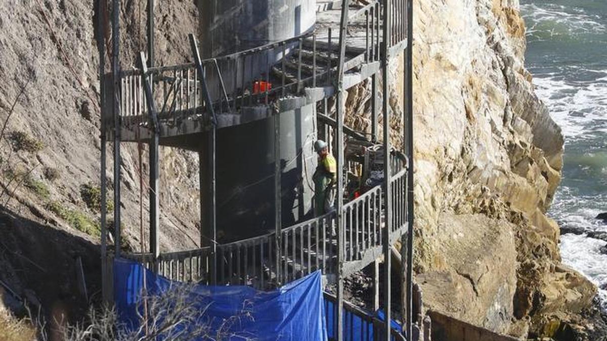 With no bridge from the clifftop, the staircase is now only accessible from the water.