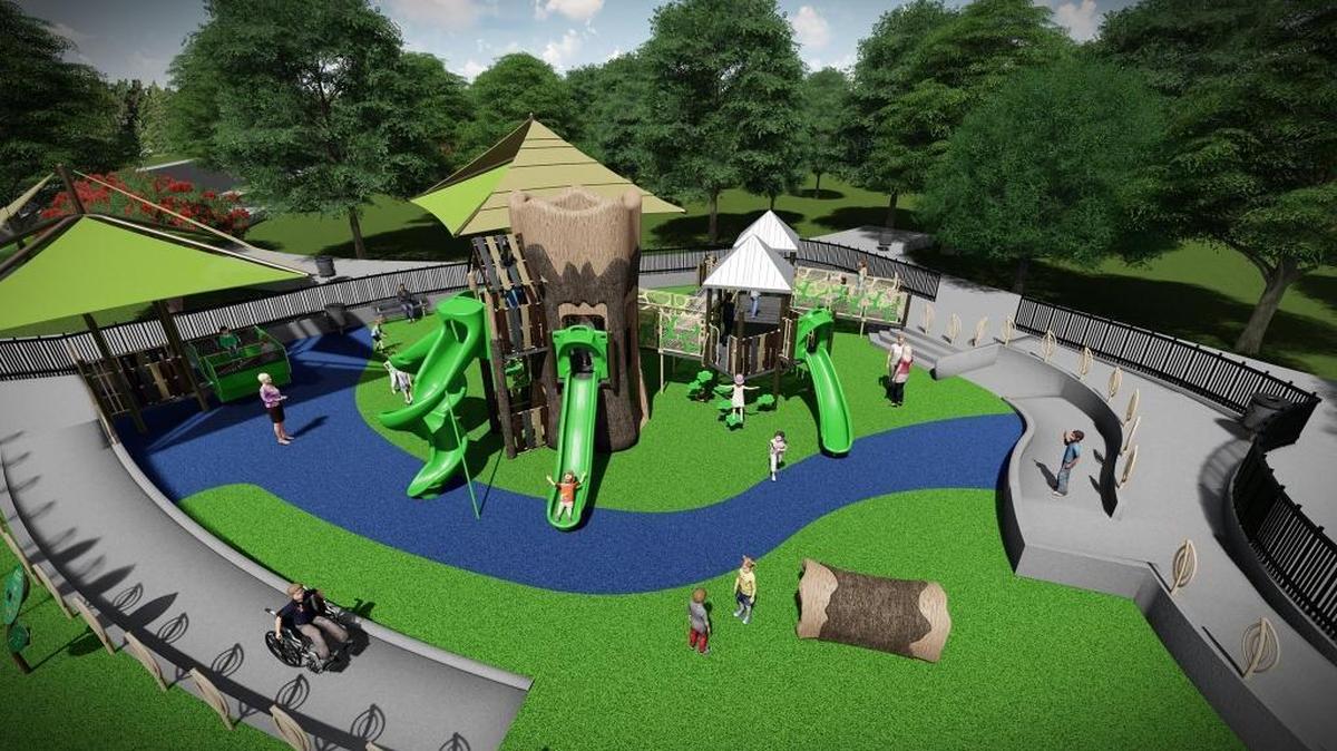 A rendering of Joy Playground, which will feature play surfaces accessible for all children, including those without muscle coordination or certain sensory functions.