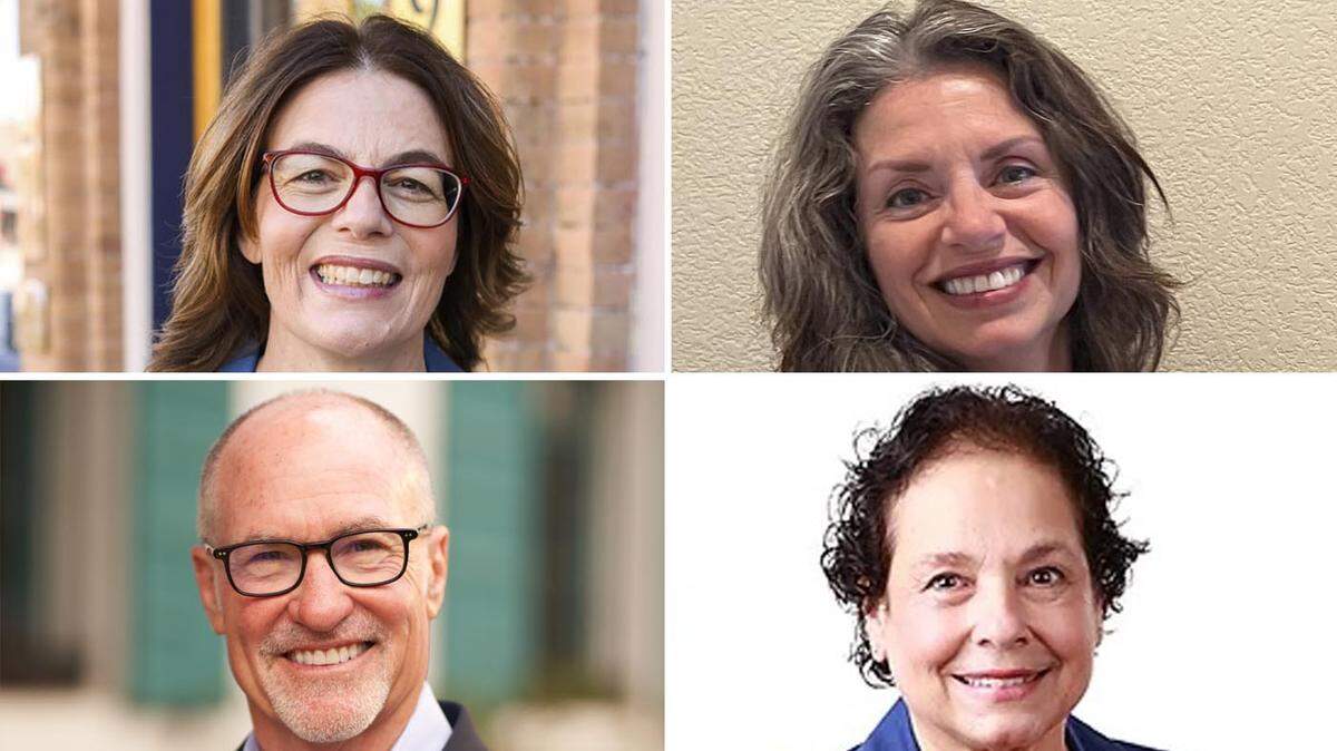 At top, in District 30, incumbent Assemblymember Dawn Addis, left, is being challenged by broadcast journalist Dalila Epperson. At bottom, in District 37, incumbent Assemblymember Gregg Hart is being challenged by retired business analyst Sari Domingues.