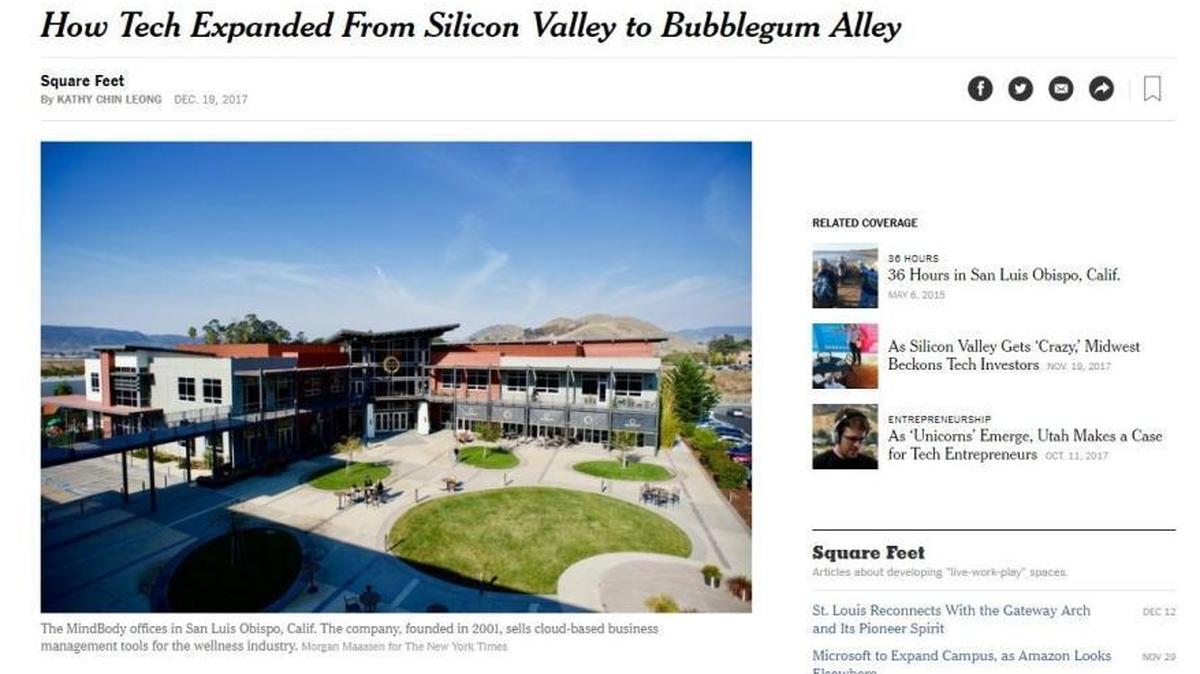 The online version of a New York Times story on MindBody and San Luis Obispo’s growing tech scene.