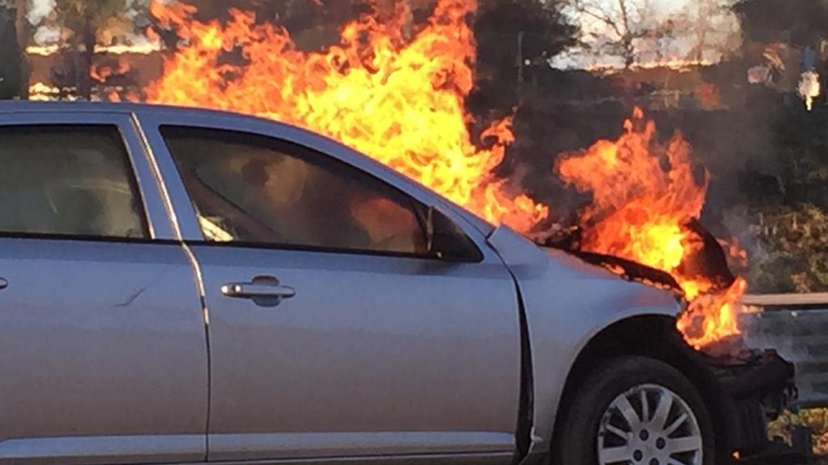 A car caught on fire Monday morning on northbound Highway 101 in Pismo Beach.