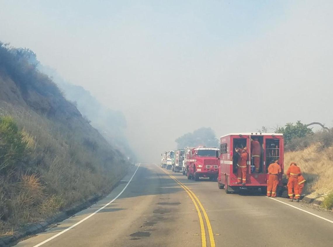 Firefighters battle the Alamo Fire along Highway 166 east of Santa Maria on Thursday, July 6, 2017.