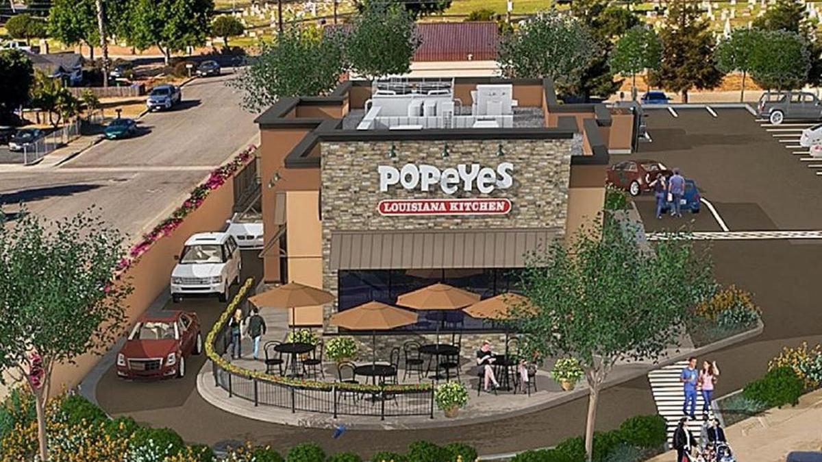 A rendering of the proposed Popeyes at the corner of Faeh Avenue and El Camino Real.