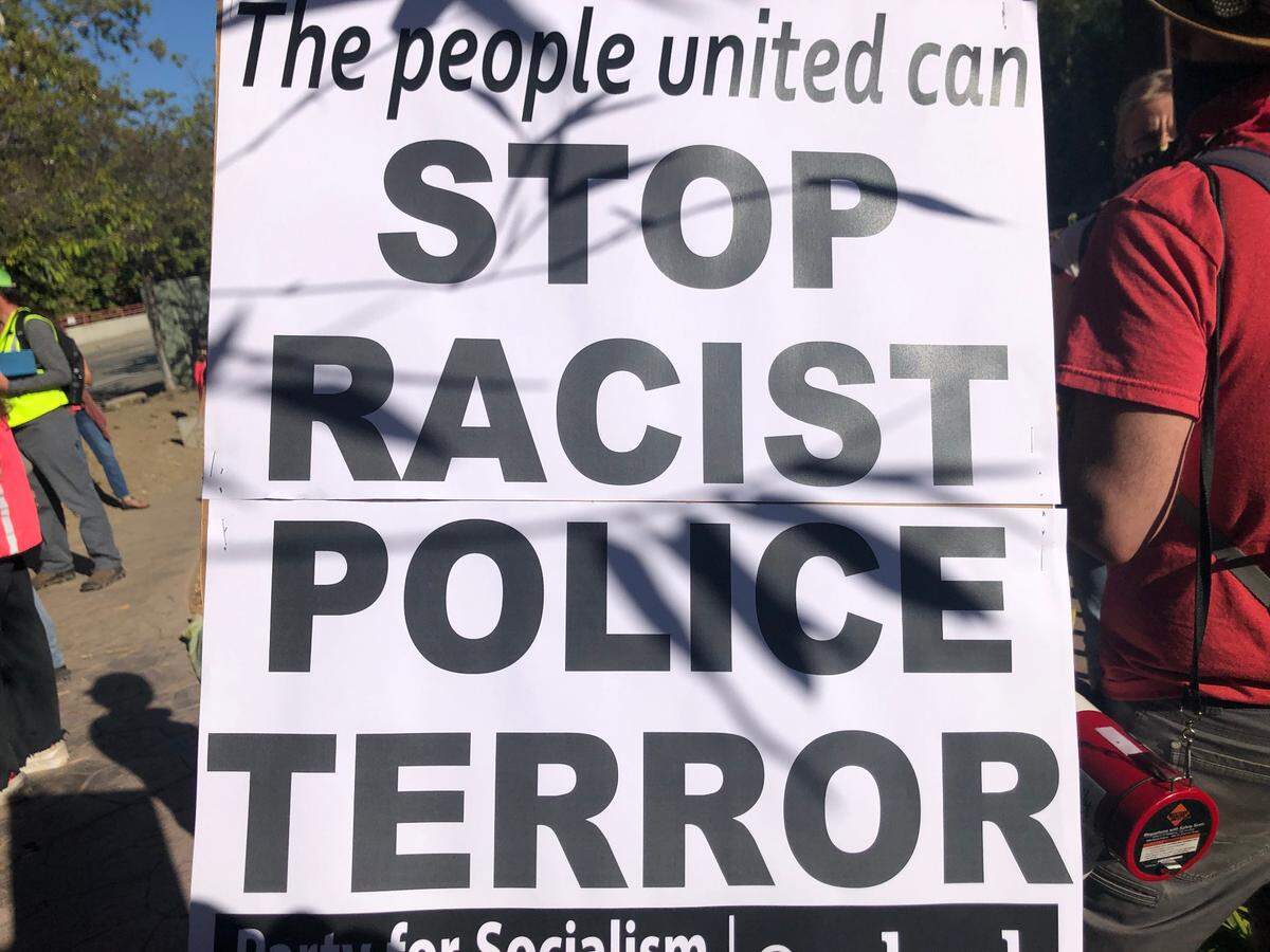 A sign from Friday’s rally.