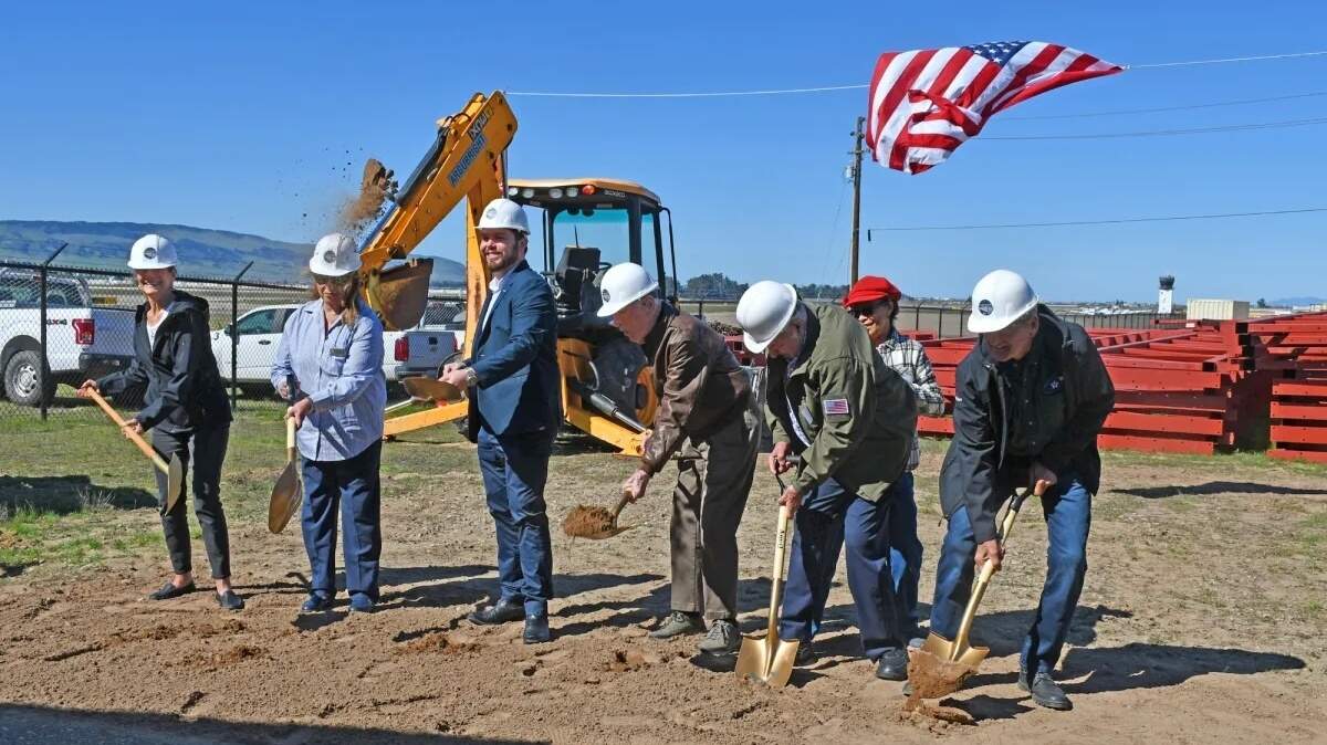 Planes of Fame Air Museum and Santa Maria airport representatives join with aviation pioneers for the groundbreaking ceremony Thursday.
