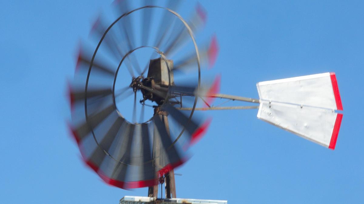 Windmill spins at Octagon Barn in San Luis Obispo.