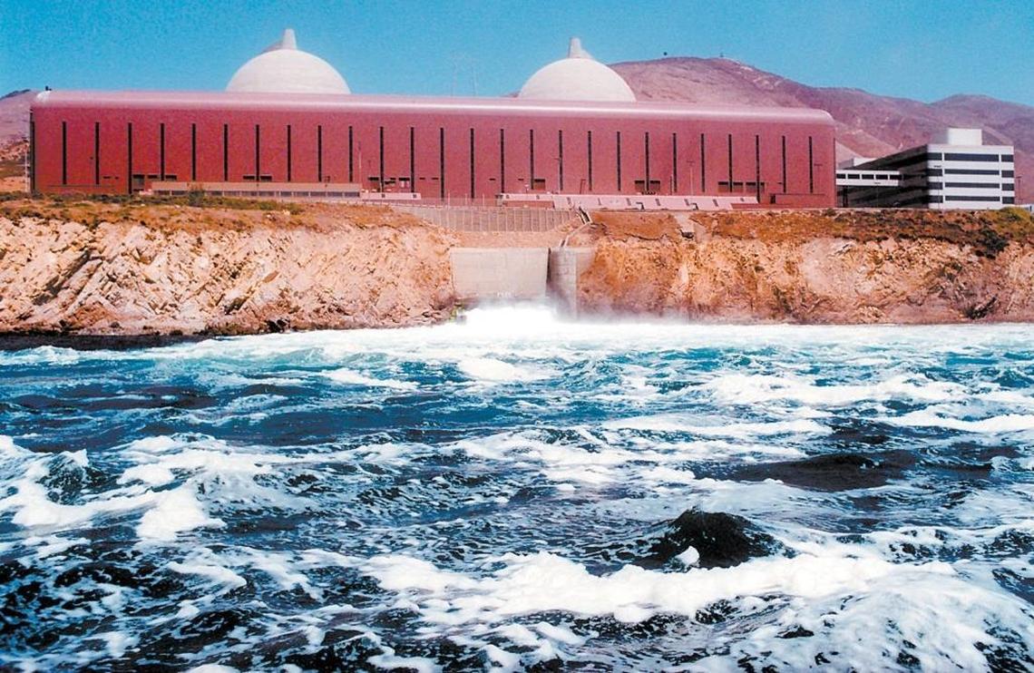A 1997 photo of white foam on the surface of the water at the outfall from Diablo Canyon nuclear power plant. Each day more than 2 billion gallons of seawater cool the plant when it is running at full power.