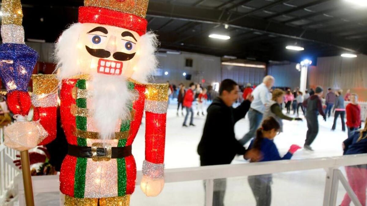 Winter Wonder SLO, the ice skating rink sponsored by Jiffy Lube, opened Dec. 18 at the Alex Madonna Expo Center in San Luis Obispo and will be open 9 a.m. to 10 p.m. daily through Jan. 3. A large, lighted Nutcracker stands guard along the packed rink.