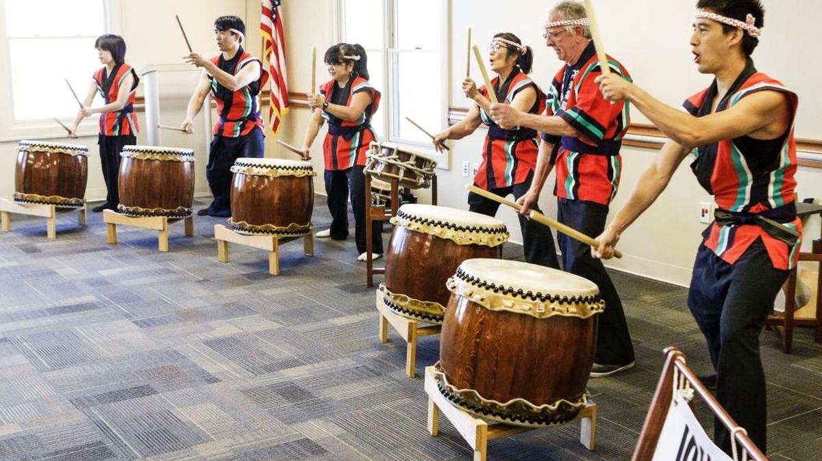Ichimi Daiko, a San Luis Obispo-based Japanese-American Taiko band, perform at the Atascadero Library as part of the summer reading program.