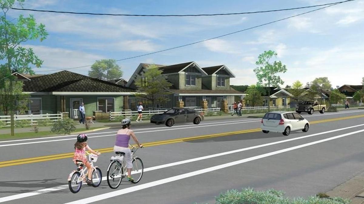 A rendering of what the residential area in Subarea 2, owned by NKT Commerical and being proposed by Mangano Homes, would look like along East Cherry Avenue.