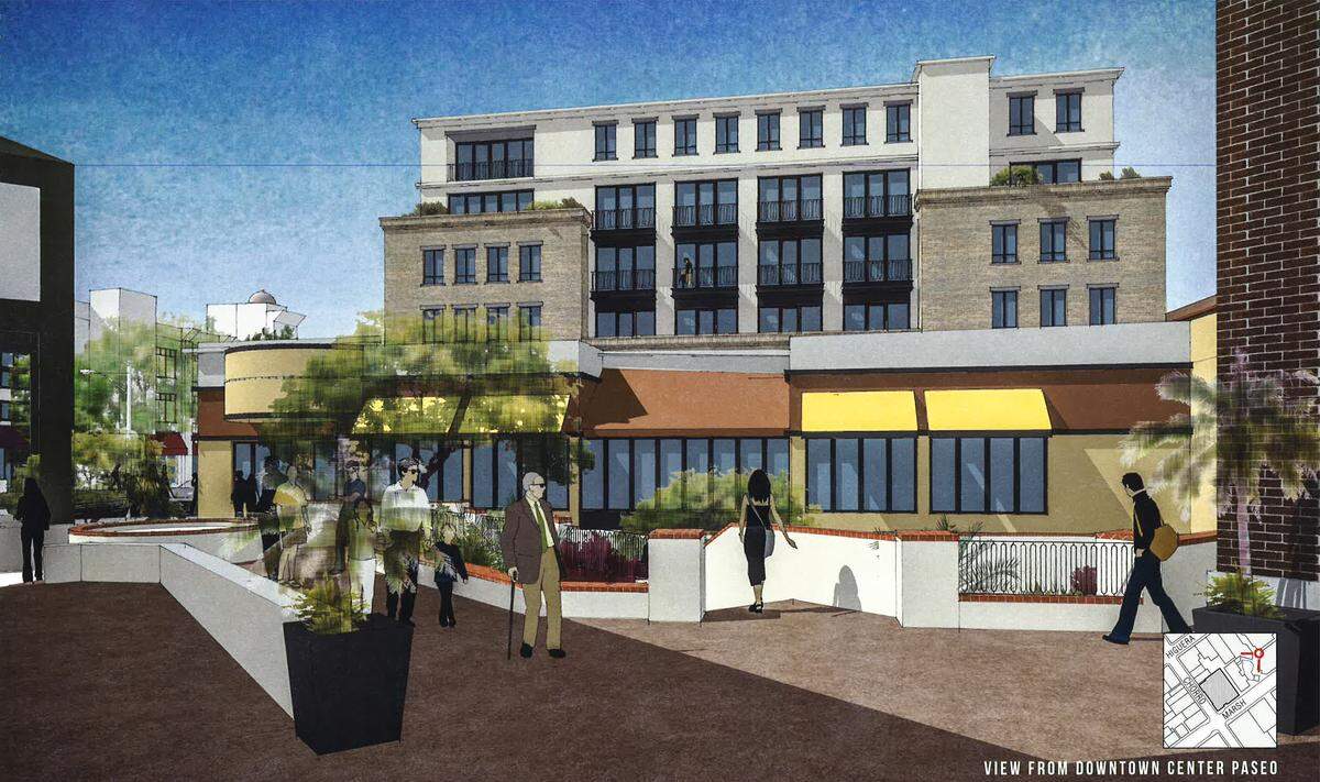 A view of the proposed 1144 Chorro St. project from the Downtown Centre in San Luis Obispo.