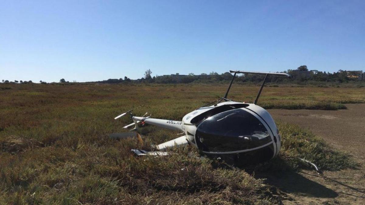 Two people were injured after a helicopter crashed in a slough area of the Santa Barbara Airport on Sunday morning.