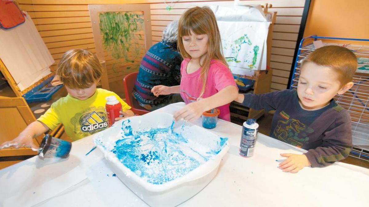 The San Luis Obispo Children’s Museum is holding a streamer art activity Monday, April 10, 2017. Here, kids attend a rain-related workshop.