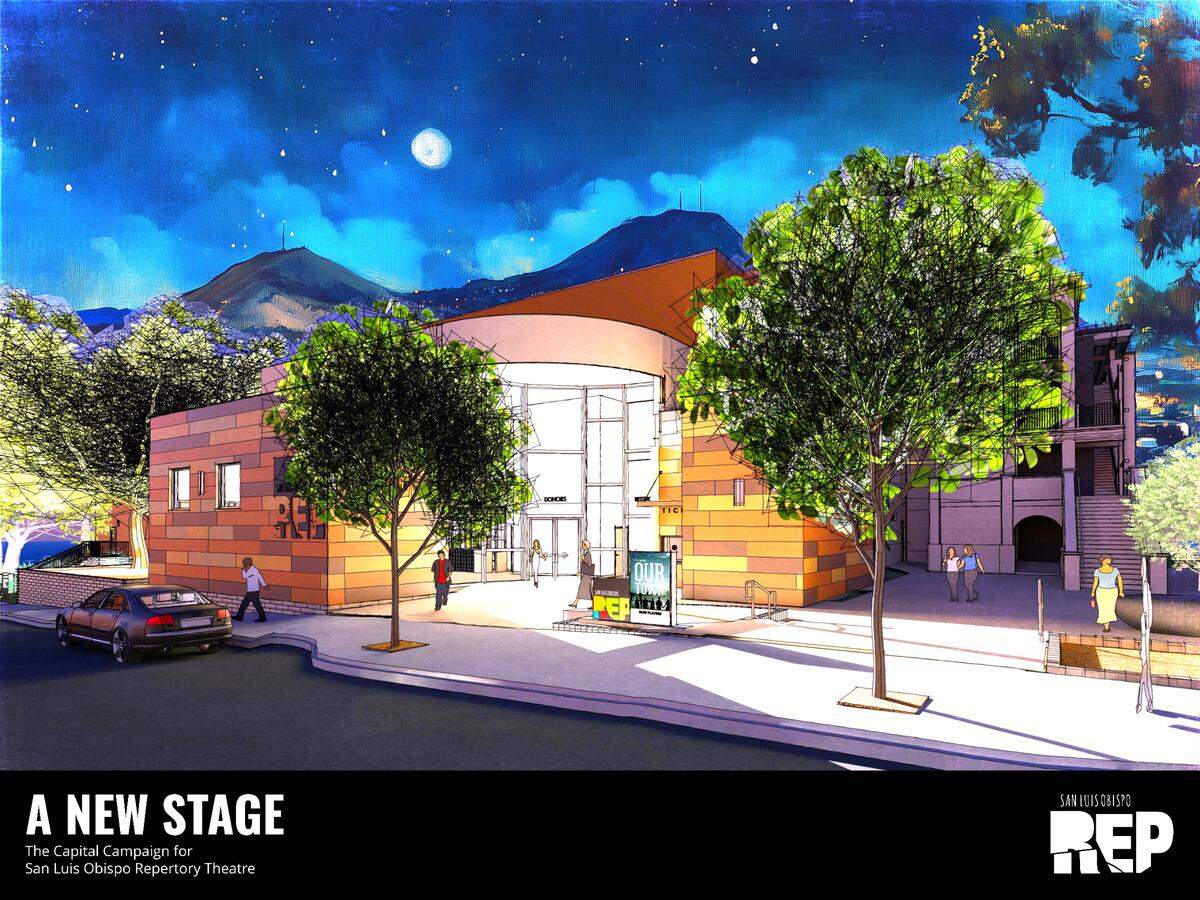 A rendering of the new downtown theater complex for SLO Rep. The new theater would have a 215-seat main stage for musicals, comedies and dramas, plus a 100-seat black box theater for new works, staged readings, late-night cabaret entertainment and performances by SLO Rep’s ACT program.