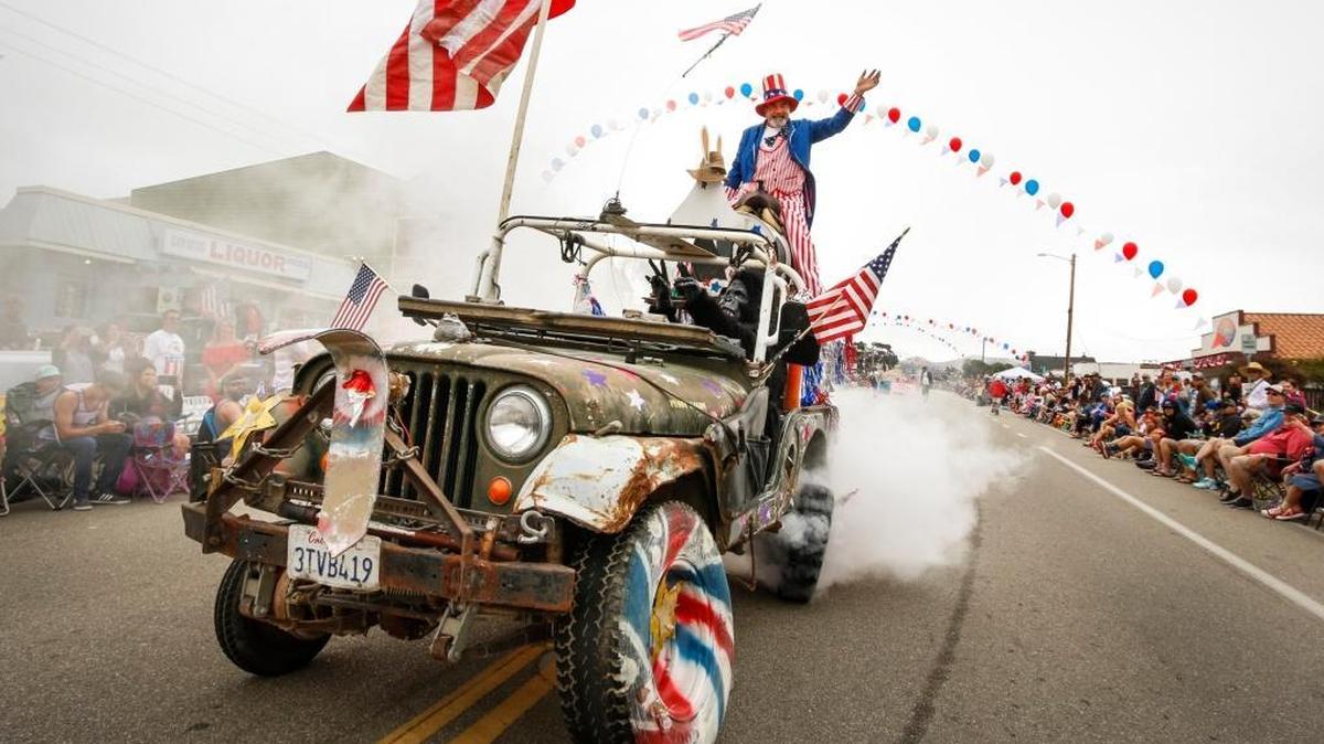 The entry from Mutt and Jeff’s Pig Farm caught fire on Wednesday's annual Fourth of July parade in Cayucos. It has been a crowd favorite.