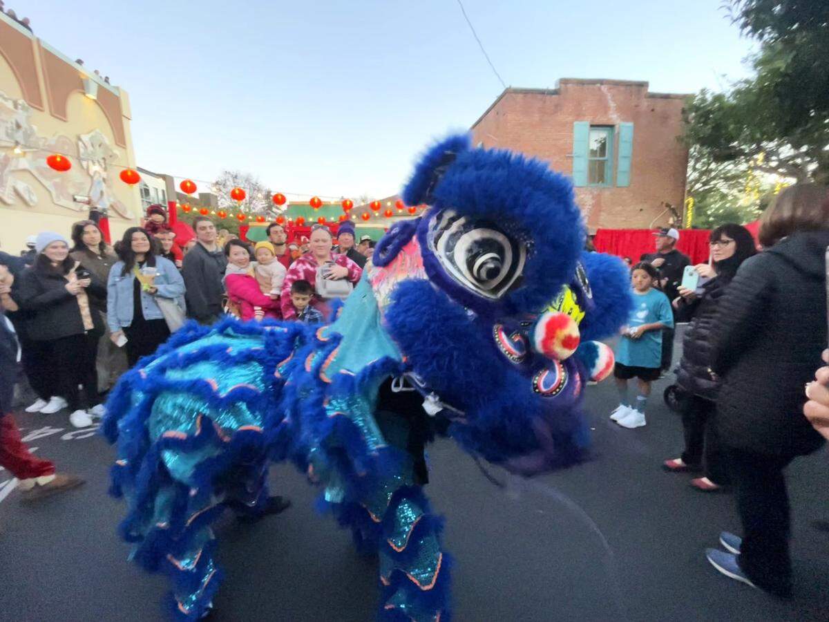 The Cal Poly Lion Dance Team performed during a Lunar New Year block party in downtown San Luis Obispo on Feb. 10, 2024. 