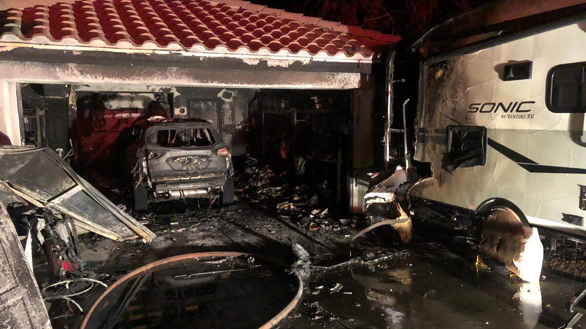 A garage and travel trailer burned in a house fire at 923 Running Stag Way in Paso Robles on Friday, Sept. 2, 2022..