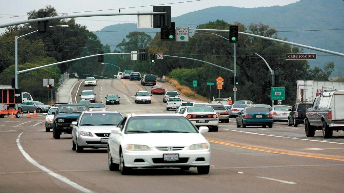 Traffic moves on Los Osos Valley Road between Calle Joaquin and the Highway 101 overpass. Beginning next week, crews will be repaving Los Osos Valley Road from Calle Joaquin to the western city limit.
